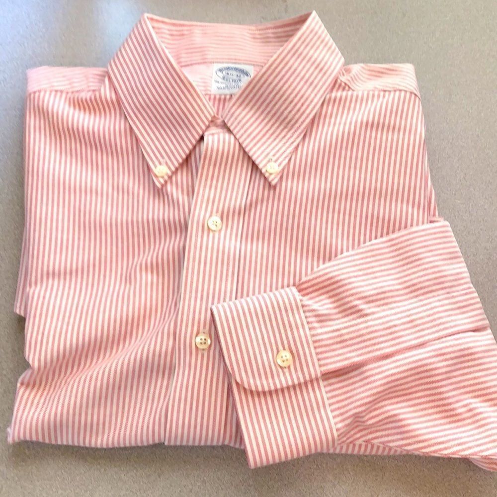 Brooks Brothers  Men's Slim Fit Professional Business  Red Striped Oxford Shirt